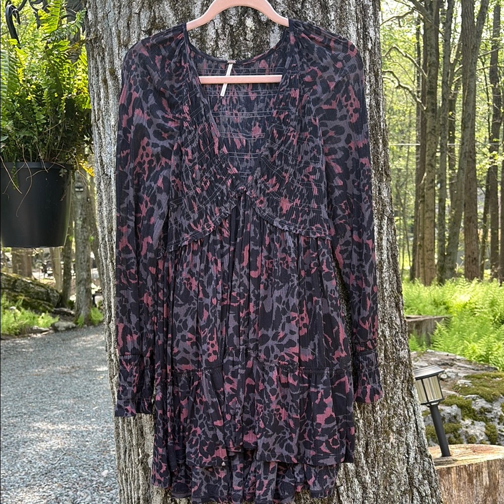 Free People Black and Pink Patterned Dress